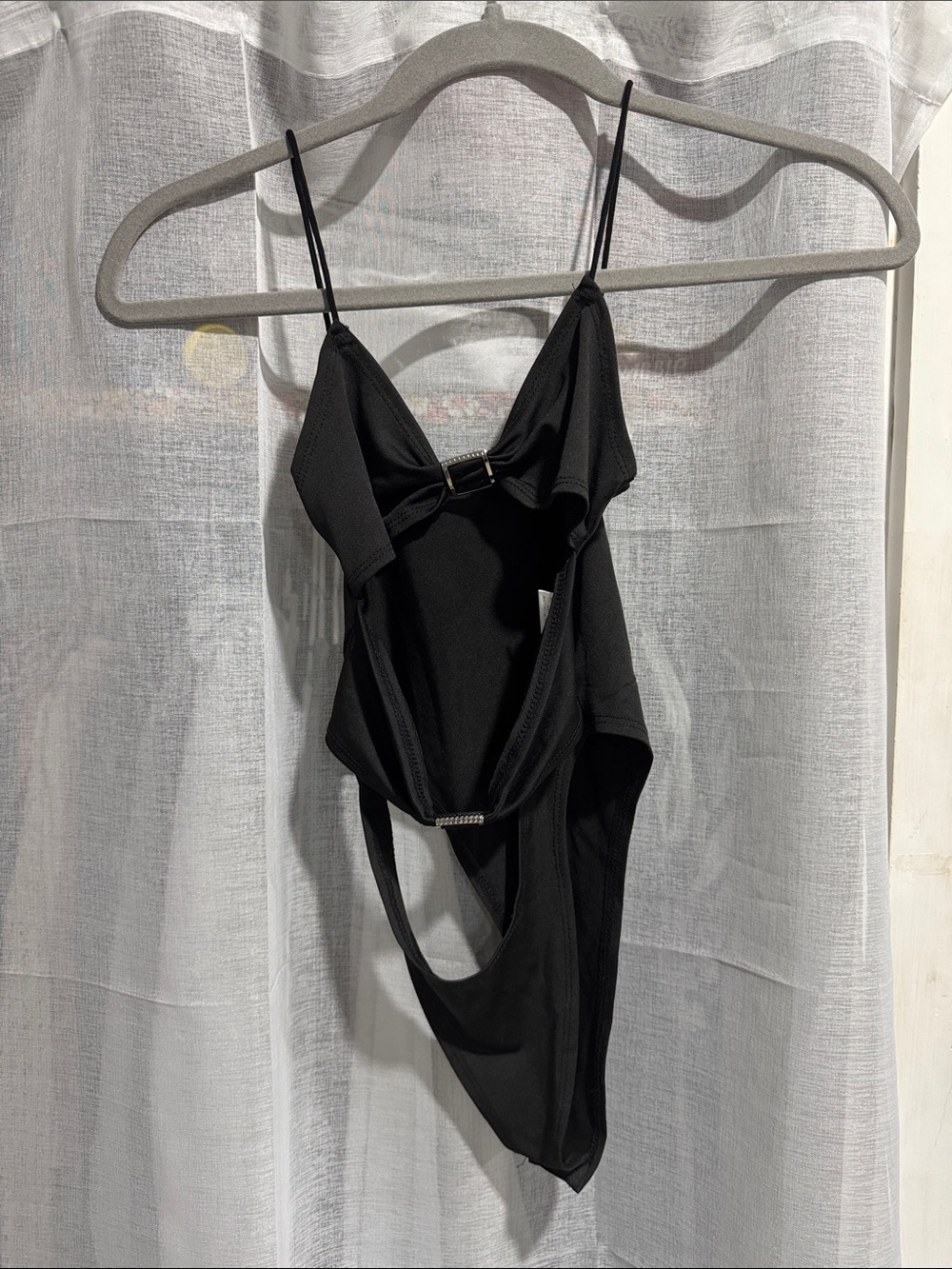 SHEIN Black One-Piece Body Suit with Silver Buckle Accents